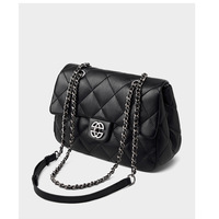 Genuine Leather Crossbody Bag Diamond Grid Chain Women's Bag Black - Thumbnail 1