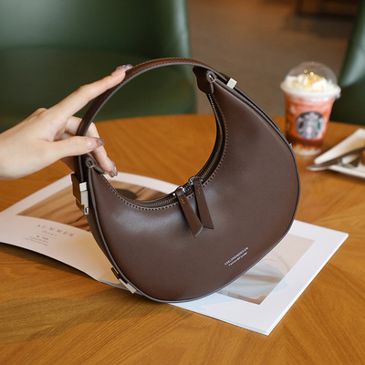 Women genuine leather moon handbag brown - Thumbnail 3