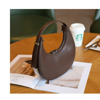 Women Genuine Leather Moon Handbag Brown - Thumbnail 4