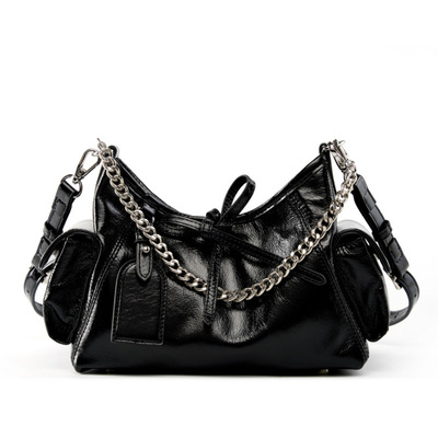 Soft leather hobo handbags for women genuine top handle bags vintage shoulder purses black - Thumbnail 3