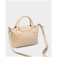 Genuine Leather Satchel Tote Bag Top Handle Handbag White - Thumbnail 2