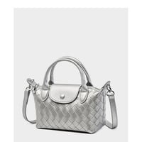 Genuine Leather Satchel Tote Bag Top Handle Handbag Silver - Thumbnail 2