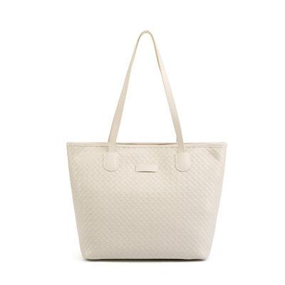 Women??s tote handbag genuine leather shoulder bag large capacity work bag white - Thumbnail 4