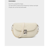 Ladies' Genuine Leather Crossbody Bag Large Capacity Small Square Bag White - Thumbnail 1