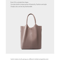 Ladies' Large Capacity Genuine Soft Leather Tote Bag Grey - Thumbnail 1