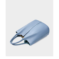 Ladies' Large Capacity Genuine Soft Leather Tote Bag Blue - Thumbnail 2