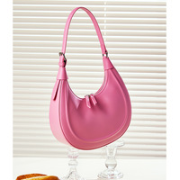 New Women's Genuine Leather Casual Shoulder Crossbody Bag Pink - Thumbnail 1