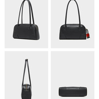 Genuine Leather Handbag Large Capacity Bowling Bag Black - Thumbnail 2