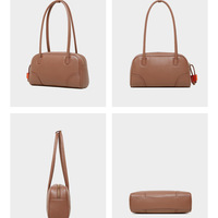 Genuine Leather Handbag Large Capacity Bowling Bag Brown - Thumbnail 2