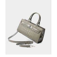 Kelly Bag Crocodile Pattern Cowhide Women's Bag Wew Crossbody Large Capacity Bag Grey - Thumbnail 4