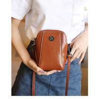 Genuine Leather Women Crossbody Bag Mini Bag Brown - Thumbnail 1