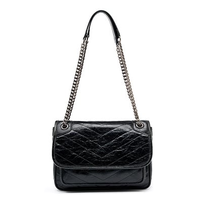 Genuine Leather Crossbody Satchel Bag Vintage Purses Handbags for Women Black