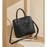 Time Resistance Leather Handbag Leather Purse for Women - Top Handle Bag - Tote Bag Black - Thumbnail 1