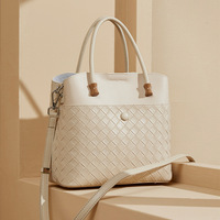 Time Resistance Leather Handbag Leather Purse for Women - Top Handle Bag - Tote Bag White - Thumbnail 1