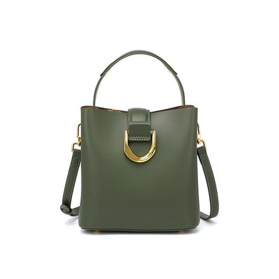 Genuine leather large capacity crossbody bag green - Thumbnail 5