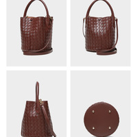 Genuine Leather Handbag Woven Crossbody Bag Purpple - Thumbnail 2