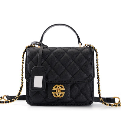 Genuine Leather Crossbody Bags for Women Trendy Ladies Shoulder Purse Satchel HandBag with Chain Strap Black