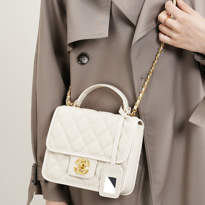 Genuine leather crossbody bags for women trendy ladies shoulder purse satchel handbag with chain strap white - Thumbnail 4