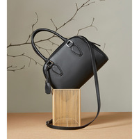 Women Genuine Leather Handbag Top-handle Satchel Bag Black - Thumbnail 1