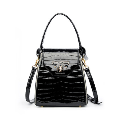 Women genuine leather handbags crocodile pattern handheld cross bag black - Thumbnail 5