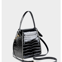 Women Genuine Leather Handbags Crocodile Pattern Handheld Cross Bag Black - Thumbnail 3