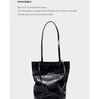 Women Cowhide Bucket Bag Large Capacity Retro Shoulder Bag Black - Thumbnail 1