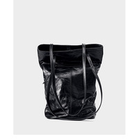 Women Cowhide Bucket Bag Large Capacity Retro Shoulder Bag Black - Thumbnail 3
