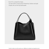 Genuine Leather Large Capacity Women's Crossbody Handbag Black - Thumbnail 1