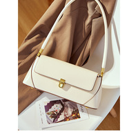 Genuine Leather Fashion Platinum Bag Cross Shoulder Women's Handbag White - Thumbnail 2