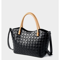 Genuine Leather Women's Handbag Ladies Shoulder Tote Bag Black - Thumbnail 2