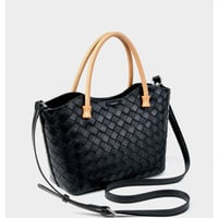 Genuine Leather Women's Handbag Ladies Shoulder Tote Bag Black - Thumbnail 3