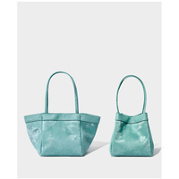 Genuine Leather Fashion Women's Handbag Messenger Bag Green - Thumbnail 1