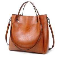 Genuine Leather Fashion Retro Messenger Bag Women's Handbag Brown - Thumbnail 1