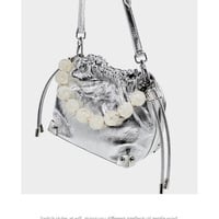 Genuine Leather European and American Large Capacity Handbag Silver - Thumbnail 4