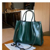 Genuine Leather Women Shoulder Bag Vintage Crossbody Purse Handbag Green - Thumbnail 1