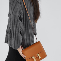 Genuine Leather Women Shoulder Purses and Handbags Orange - Thumbnail 1