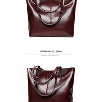 Women Genuine Leather Handbags Tote Purse Shoulder Bag Brown - Thumbnail 1