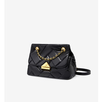 Genuine Leather Women Small Hobo Bag Slouchy Shoulder Bag Black - Thumbnail 1