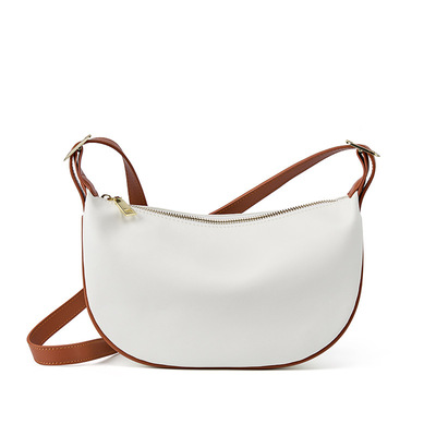 Genuine leather women's evening handbag satin shoulder bag purse white - Thumbnail 3