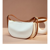 Genuine Leather Women's Evening Handbag Satin Shoulder Bag Purse White - Thumbnail 1