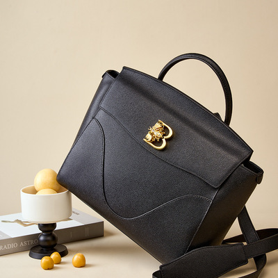 Genuine leather women's evening handbag satin shoulder bag purse black - Thumbnail 3