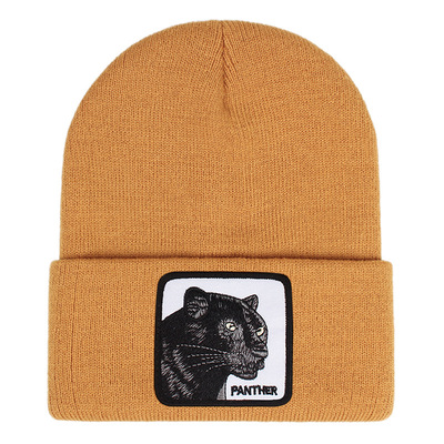 Panther embroidery beanie hat unisex knit cuffed cap women men gift yellow - Thumbnail 3