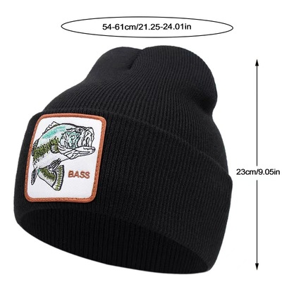 Lone wolf embroidery beanie hat unisex knit cuffed cap women men gift black