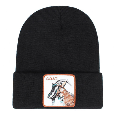 GOAT Embroidery Beanie Hat Unisex Knit Cuffed Cap Women Men Gift BlACK