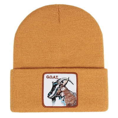 GOAT Embroidery Beanie Hat Unisex Knit Cuffed Cap Women Men Gift Orange