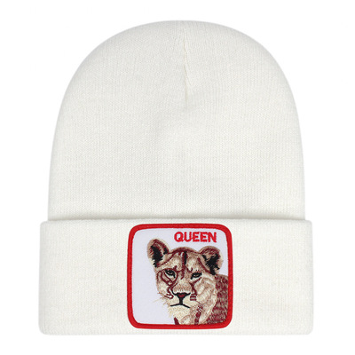 Queen embroidery beanie hat unisex knit cuffed cap women men gift white - Thumbnail 2