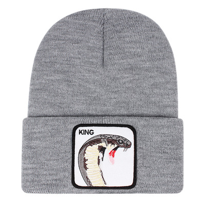 KING Embroidery Beanie Hat Unisex Knit Cuffed Cap Women Men Gift Grey