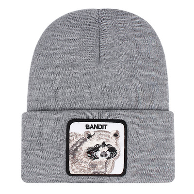 Bandit embroidery beanie hat unisex knit cuffed cap women men gift grey - Thumbnail 4