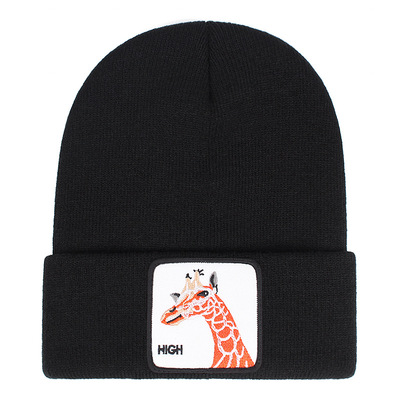 HIGH Embroidery Beanie Hat Unisex Knit Cuffed Cap Women Men Gift Black
