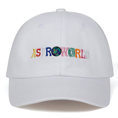 Astroworld embroidered baseball hat rapper travis scott album soft top peaked cap white - Thumbnail 3